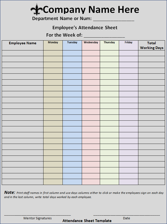 Attendance List Template Free Printable Word Templates 