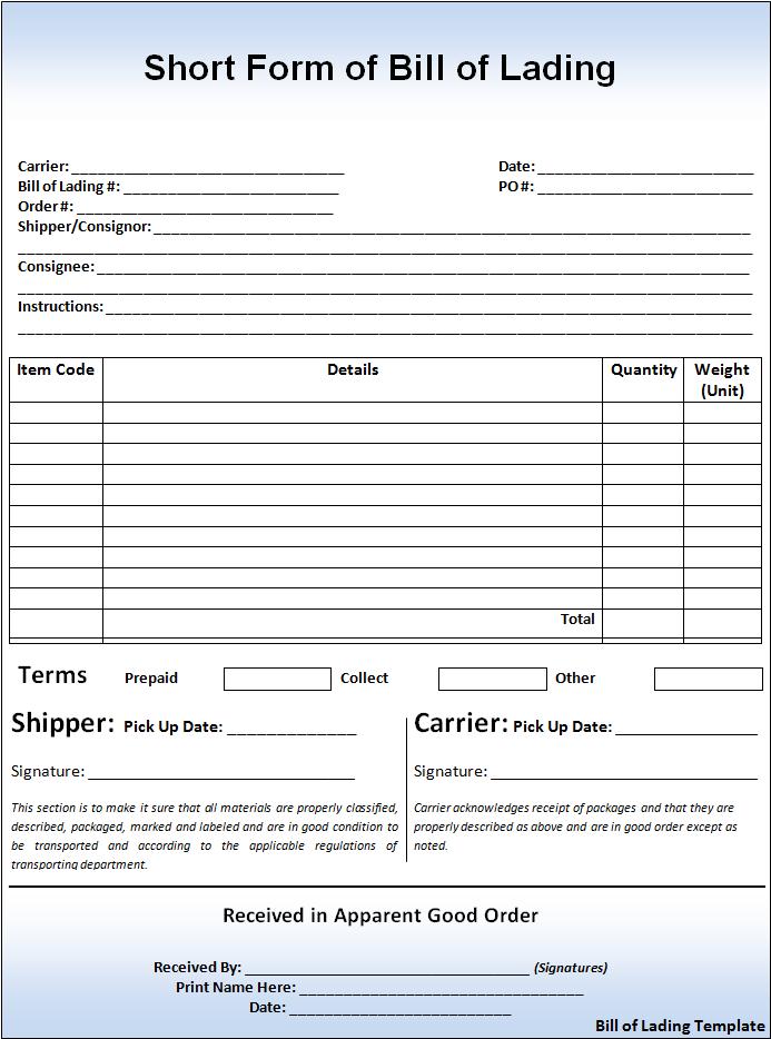  Bill Of Lading Template Free Printable Word Templates 