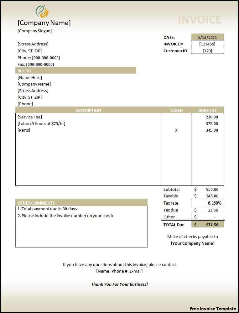 Invoice Templates Free Printable Sample MS Word Templates Resume 