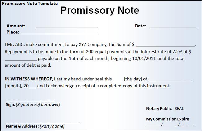 Promissory Note Template Free Printable Word Templates 