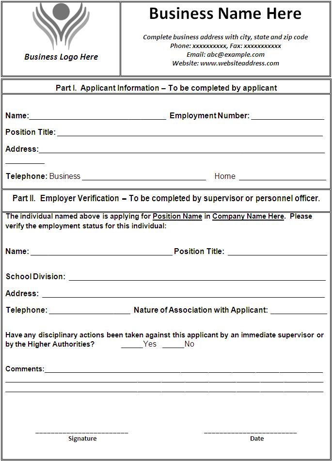 Employment Verification Form Template Free Printable Word Templates 