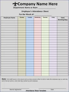 Attendance List Template