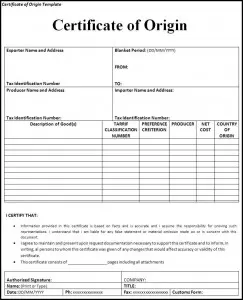 Certificate of Origin Template