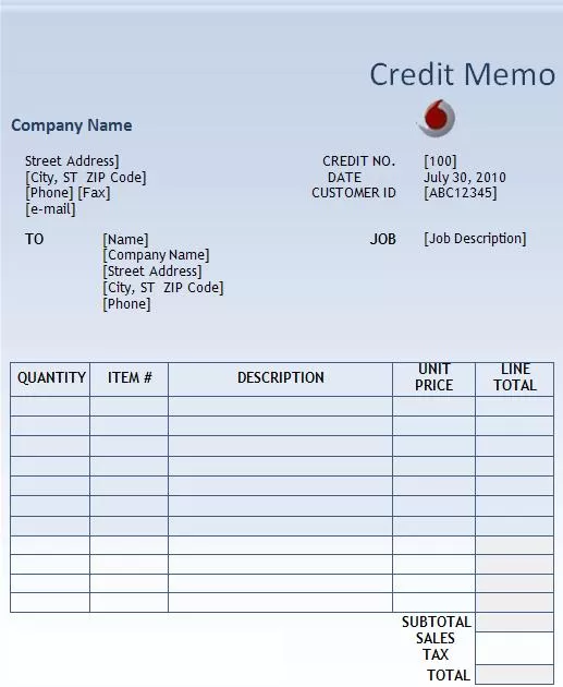 Credit Memo Template