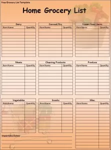 Grocery List Template