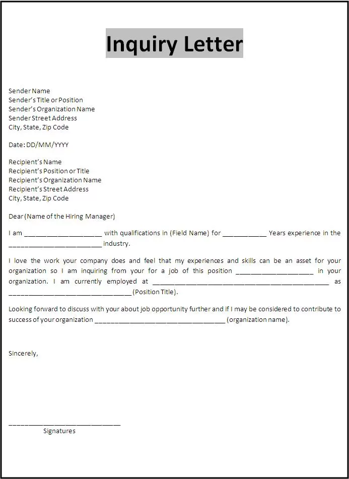 Inquiry Letter Template