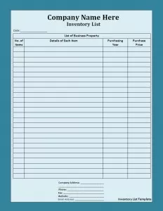 Inventory List Template