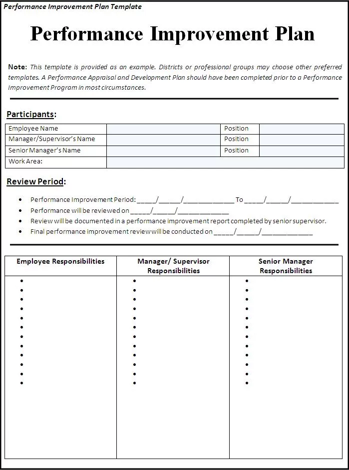 Performance Improvement Plan Template