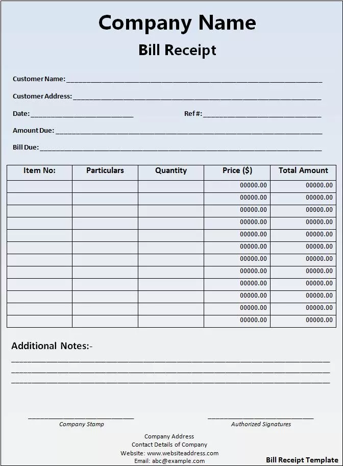 Bill Receipt Format