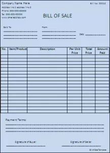 Bill of Sales Template