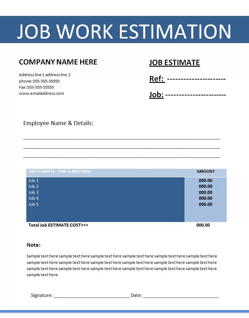 Job Estimate Template