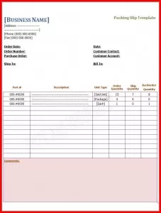 Packing Slip Template