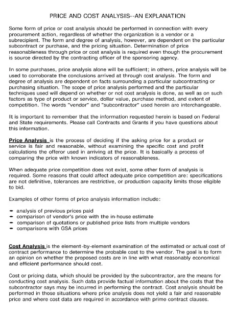 Price and Cost Analysis Template