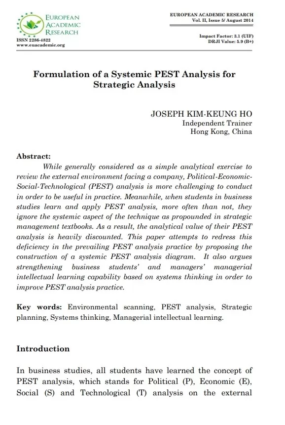 Systematic PEST Analysis Template