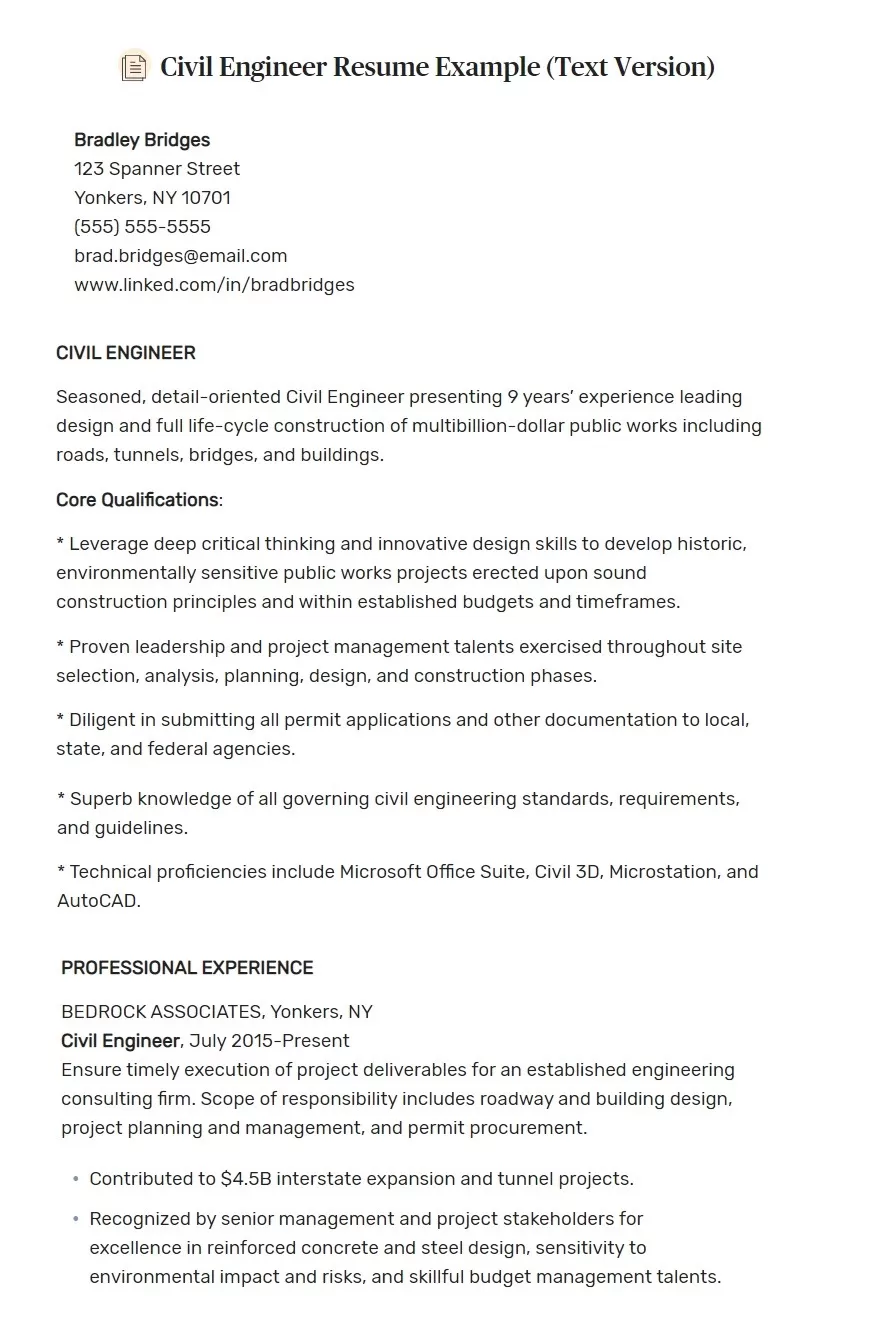 Civil Engineer Resume Example