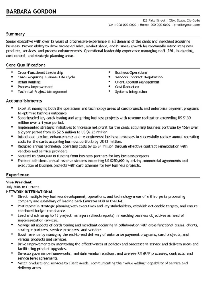 Bank President Resume Template