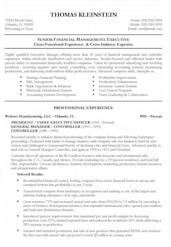 CEO Executive Resume Sample